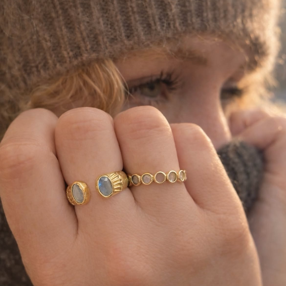 Bague Halo - Labradorite